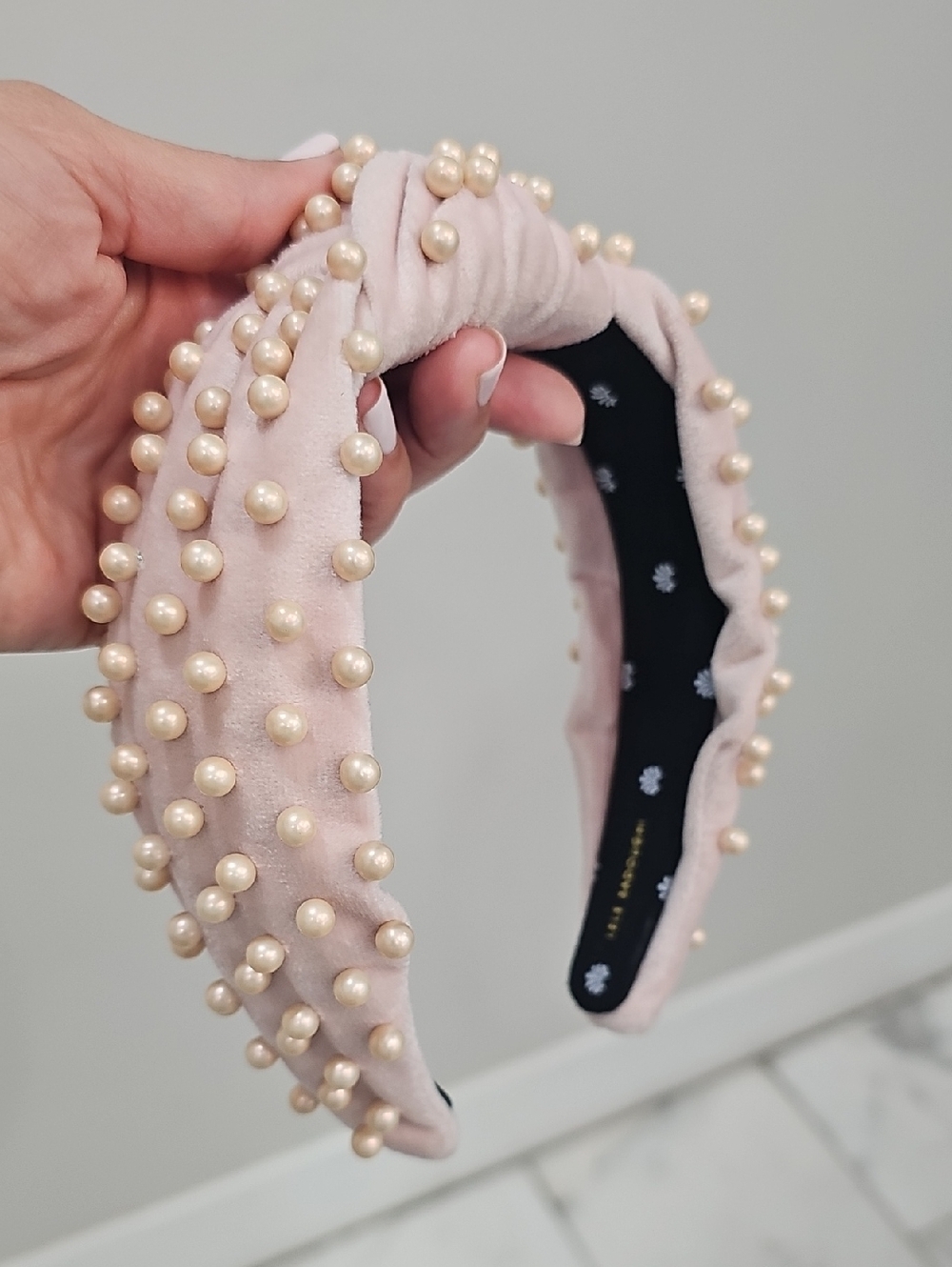 Lele Sadoughi Pink Pearl-Studded Padded Headband